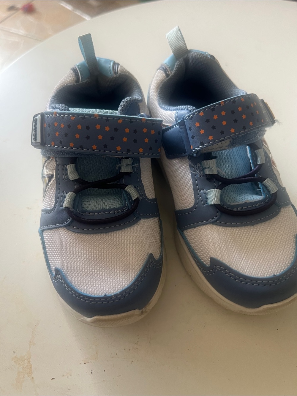 Kids Light Blue and White Velcro Sneakers with Star-Detail Strap